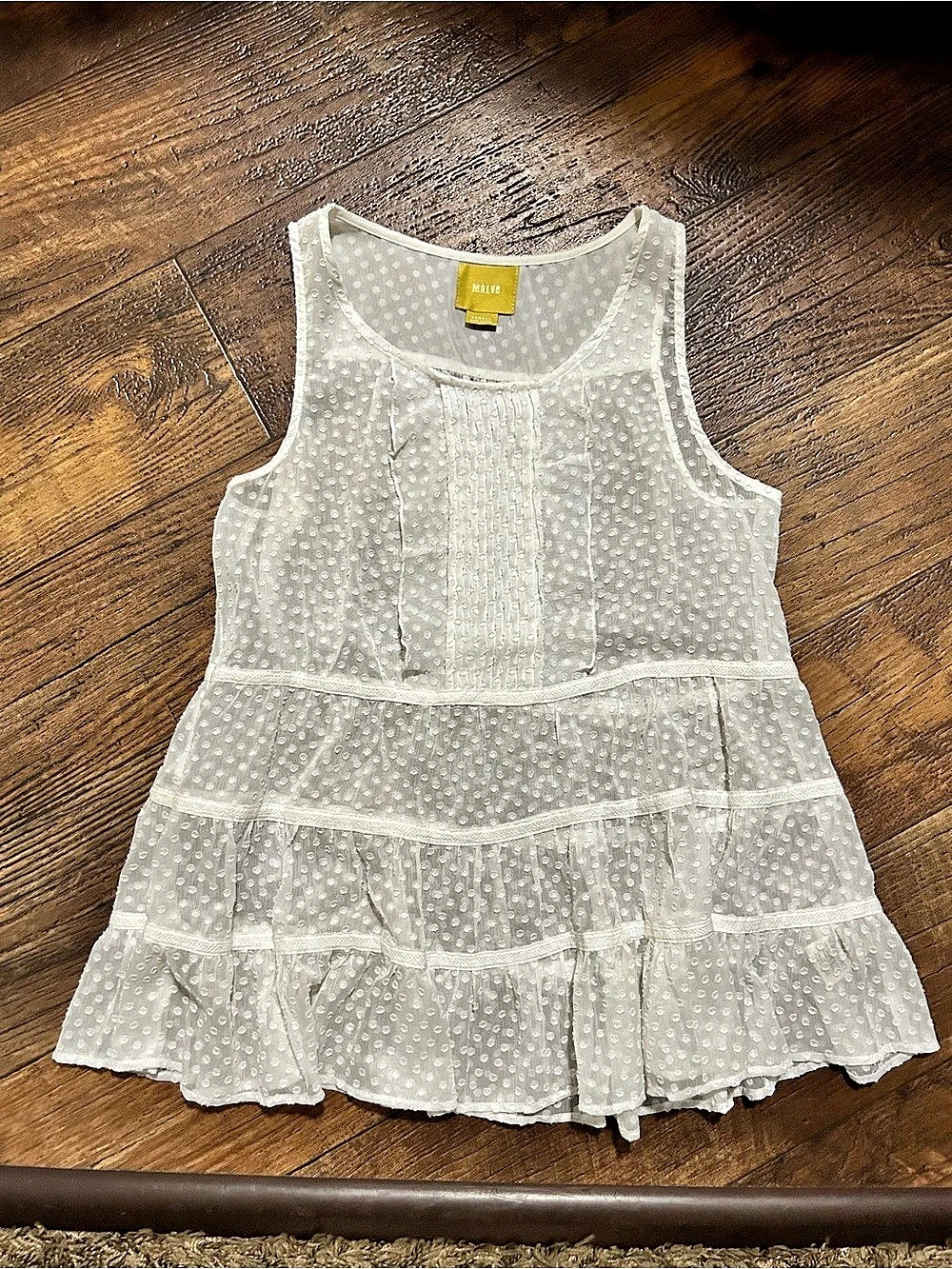 Maeve White Polka Dot Sheer Sleeveless Blouse; Size XS
